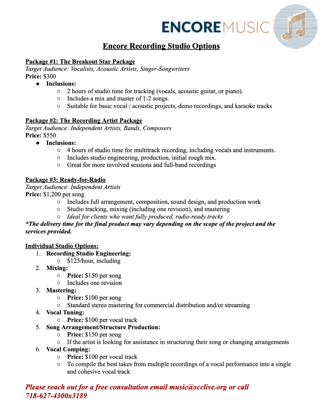 Recording Studio Pricing